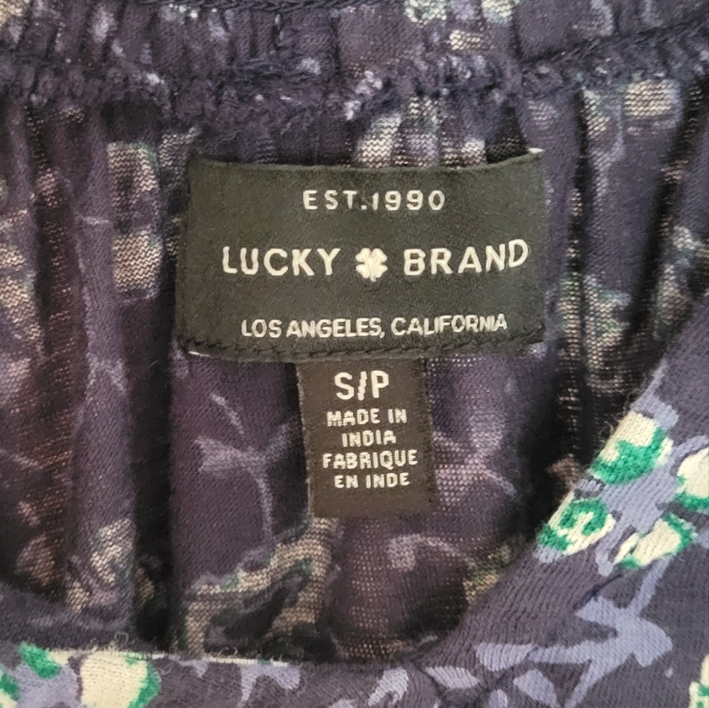 LUCKY BRAND Blue Floral Top Shirt 3/4 Sleeve Size Small Excellent Condition - Picture 4 of 8
